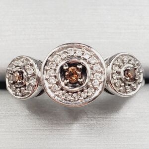 10k Solid White Gold Genuine Chocolate Brown & White Diamond Triple Halo Ring